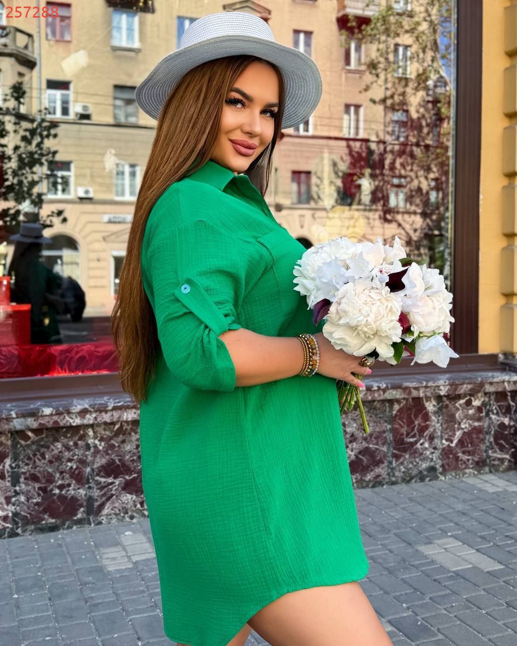 Легка літня сукня сорочка з мусліну зелена ВЧ №916 — фото 5