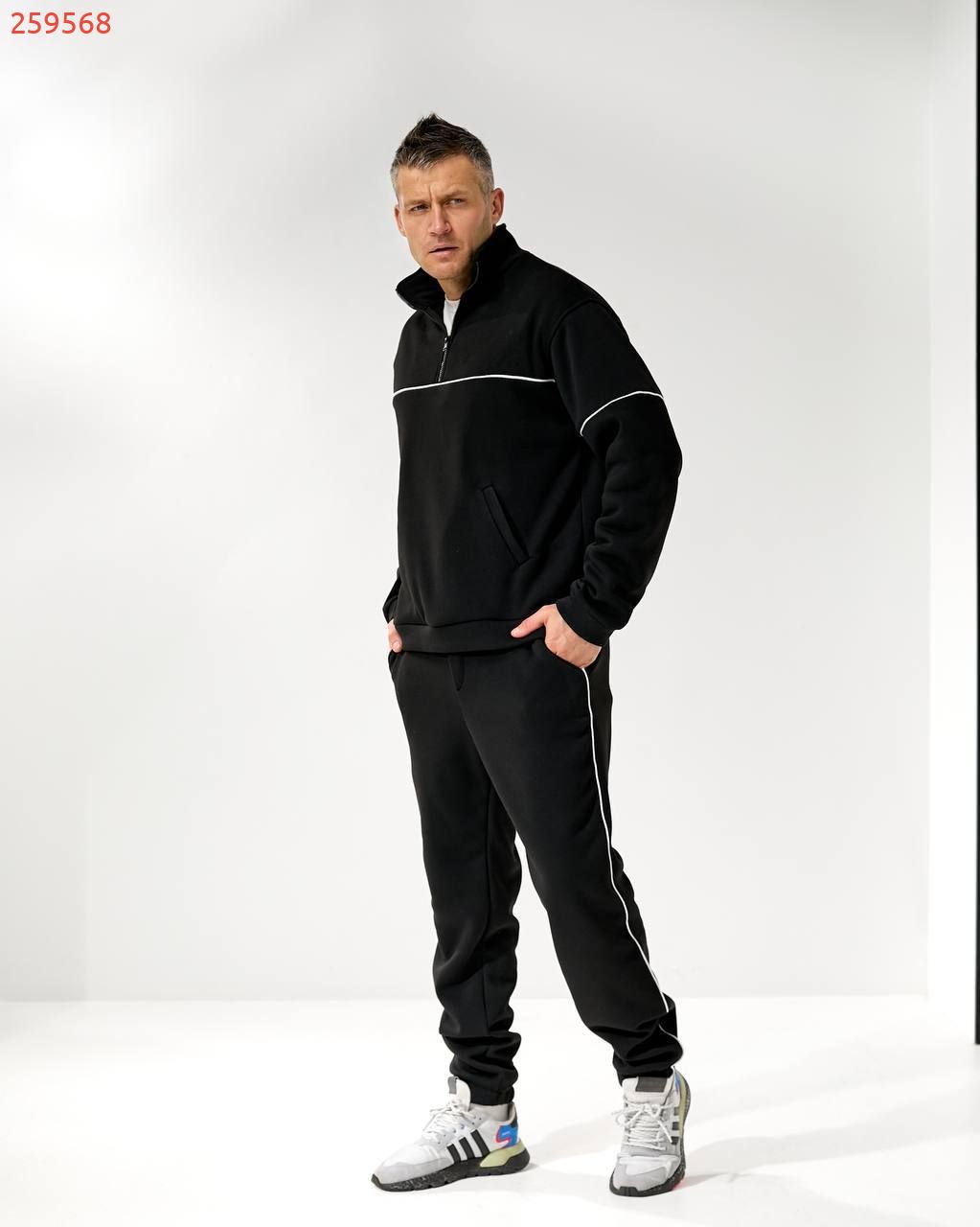 Чоловічий чорний костюм з тринитки на флісі №259568 — фото 3