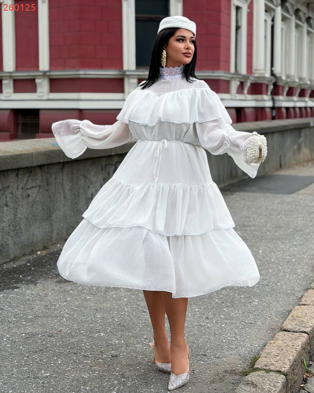 Сукня вільного крою, довжини міді біла №260125 — фото 5
