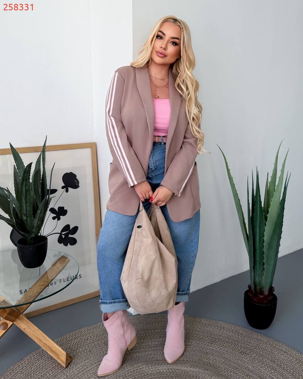 Блейзер подовжений з лампасами мокко №258331 — фото 1
