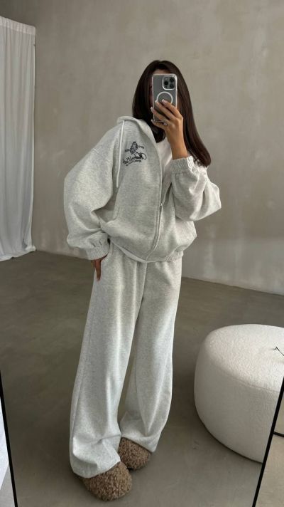 Спортивний костюм з двонитки сірий №258758