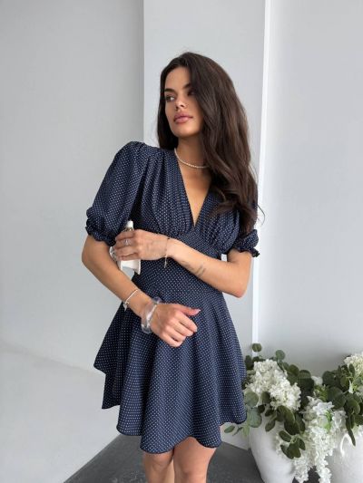 Сукня-комбінезон темно синій в горох №257503