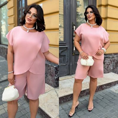 Костюм двійка з крепсофту пудра №257348