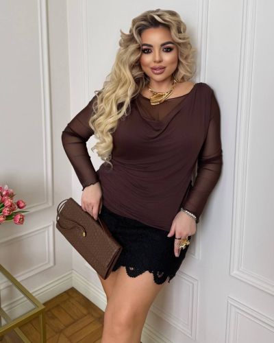 Кофта з сіткою шоколад №258654