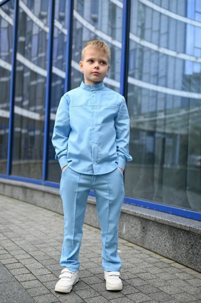 Стильний костюм зі льна блакитний №257821