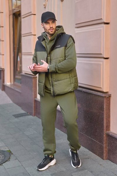 Костюм чоловічий трійка хакі №259443