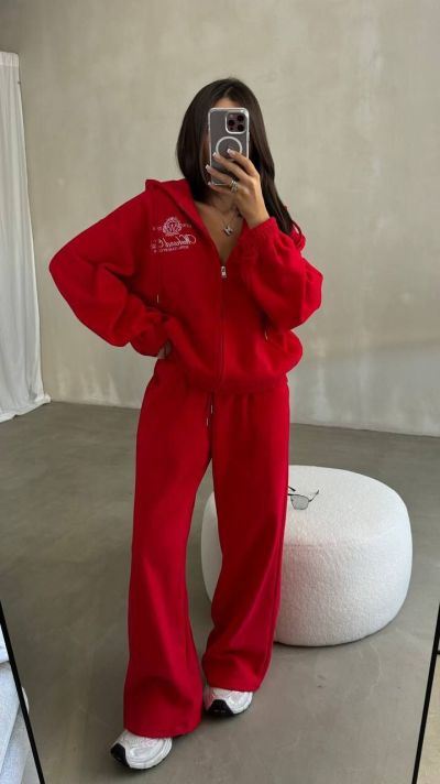 Спортивний костюм з двонитки червоний №258756