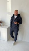 Чоловічий теплий костюм тринитка пеньє на флісі графіт №259436 — фото 4