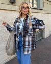 Стильна оверсайз сорочка в клітку блакитна №259699 — фото 1